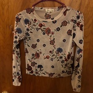 Long sleeve floral mesh shirt
